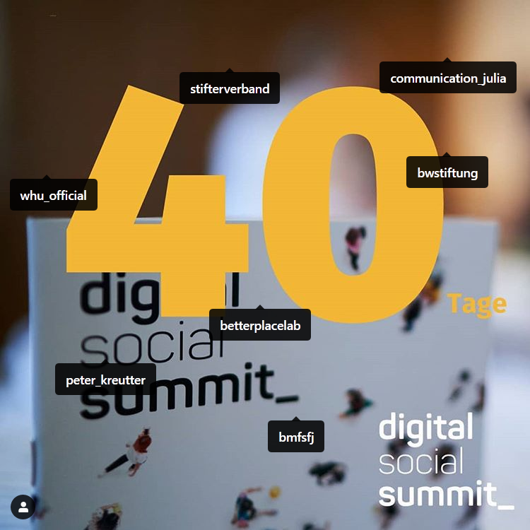 Instagramposting vom Digital Social Summit. "Noch 40 Tage" mit zahlreichen Verlinkungen.